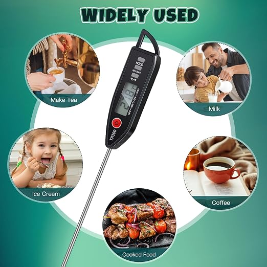 3 Set Digital Food Thermometer Long Probe Instant,Black,White,Red | Waterproof for Water, Liquid, Candle and Cooking Meat Thermometer Read for Kitchen BBQ Grill Candy