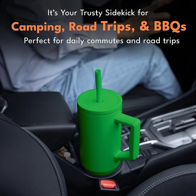 Elemental Spill Proof 40oz Insulated Tumbler with Handle & Straw Travel Mug | Stainless Steel Commuter Travel Coffee Mug for Cold Beverages, Includes 2 Straws & a Spill Proof Lid for Everyday Use