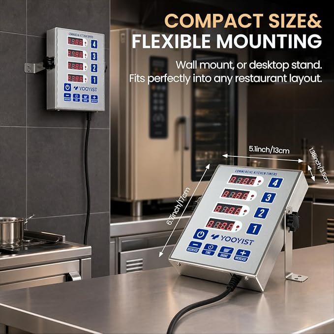 Precision Kitchen Timers for Cooking – 4 Channel Commercial Kitchen Timer Restaurant Kitchen Supplies – Stainless Steel Digital LED Chef Cooking Timer – Reminder Function, Loud Alarm, Silver