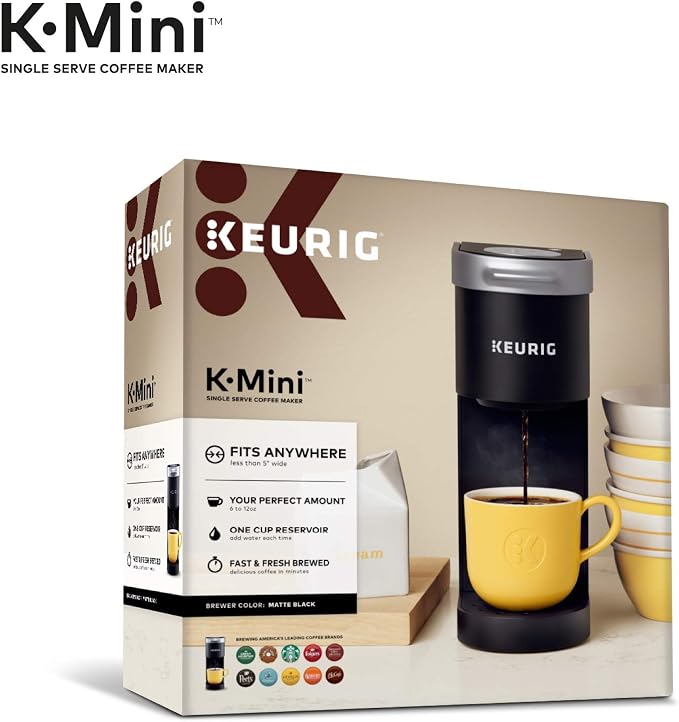 Keurig K-Mini Single Serve K-Cup Pod Coffee Maker, 6 to 12oz Brew size, with Cord Storage, Perfect for Small Spaces, Black | Cord Storage, Small Spaces