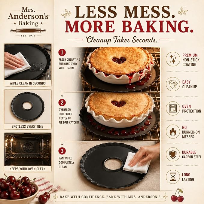 Mrs. Anderson’s Baking Non-Stick Pie Drip Catcher Pan, Carbon Steel with Premium Non-Stick Coating, PFOA and BPA Free