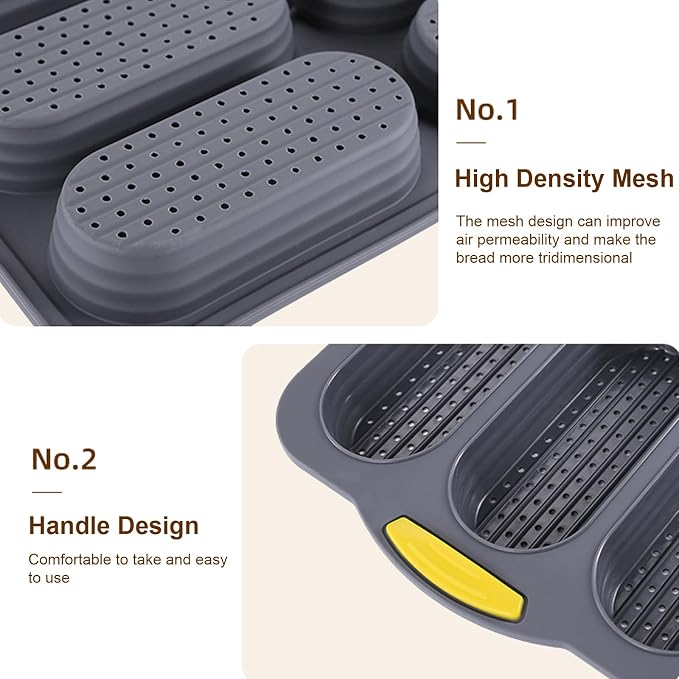 Silicone Bread Loaf Pan, Nonstick Baguette Bread Pan, 6-cavity | Food Grade Silicone Molds for Baking Hot Dog Buns Hoagie Rolls Sandwich, Sourdough Loaf Pan, Bread Pans for Homemade Bread