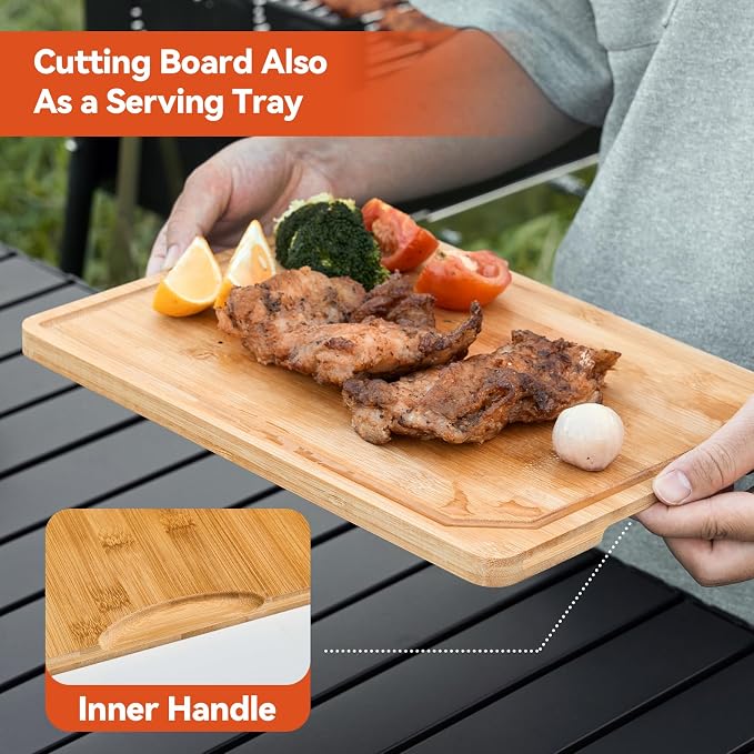 5-in-1 Grill Food Prep BBQ Meat Tray Container and Carry System Accessories | Outdoor Grilling Storage Serving Tray Platter, Stainless Steel Metal Large Meat Marinating Container with Lid Cutting Board