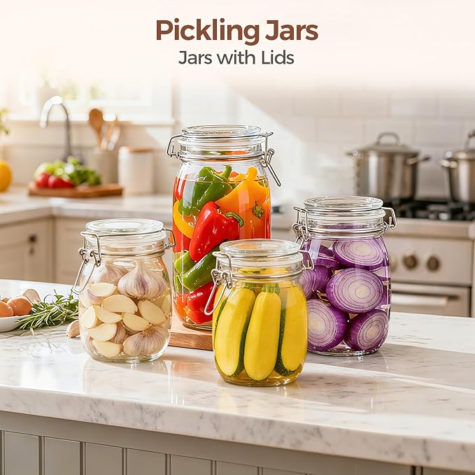 ComSaf Large Glass Jars with Airtight Lids 71 oz 3 Pack Pantry Organization | Flour sugar rice, Pickling jar, Fermenting Pantry Canisters, Sourdough starter, Large capacity, Dry goods, Sourdough pickling