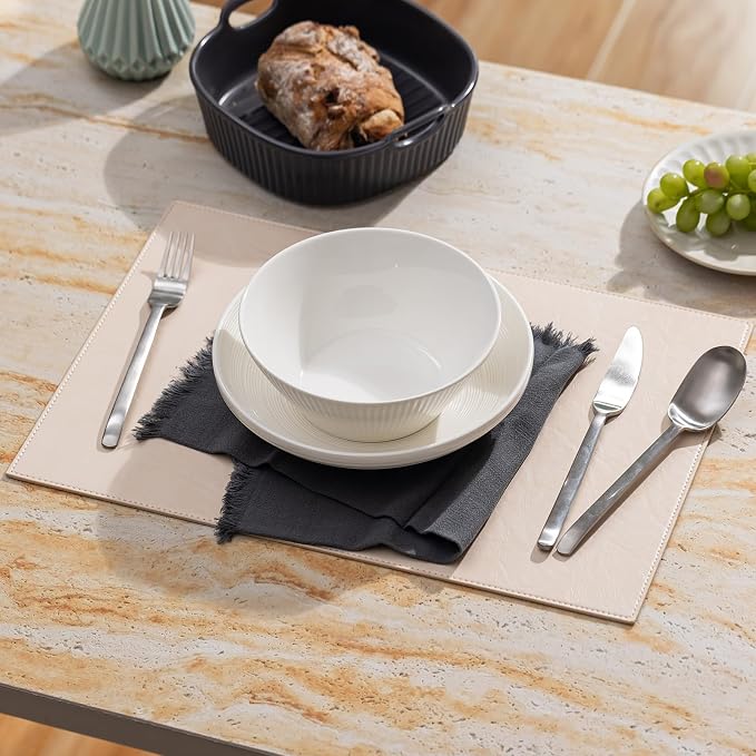 Baroyal Faux Leather Placemats Set of 12 Vinyl Washable Wipeable Table Mats for Kitchen Dining Table Heat Resistant Waterproof Modern Indoor/Outdoor Placemats Non-Slip Easy Clean Place Mats (Nude)