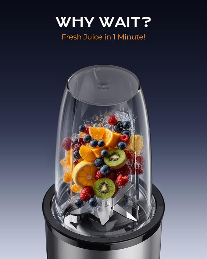 Sangcon 1000W Personal Smoothie Blender, Protein Shakes, Home & Gym, Silver | 37/32/22 oz BPA-Free To-Go Cups with 8-Leaf Blade and Flat 2-Blade Grinder: Ice, Sauces, Coffee, Nuts, Grains, Seeds, Spices