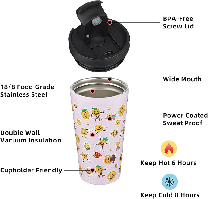 BJPKPK 18 oz Coffee Tumbler with Straw, Insulated Stainless Steel Cup | Double Wall Vacuum, Leak Proof, Keeps Hot/Cold, BPA Free, Cupholder Friendly, Travel, Hawaii Fruits-Purple