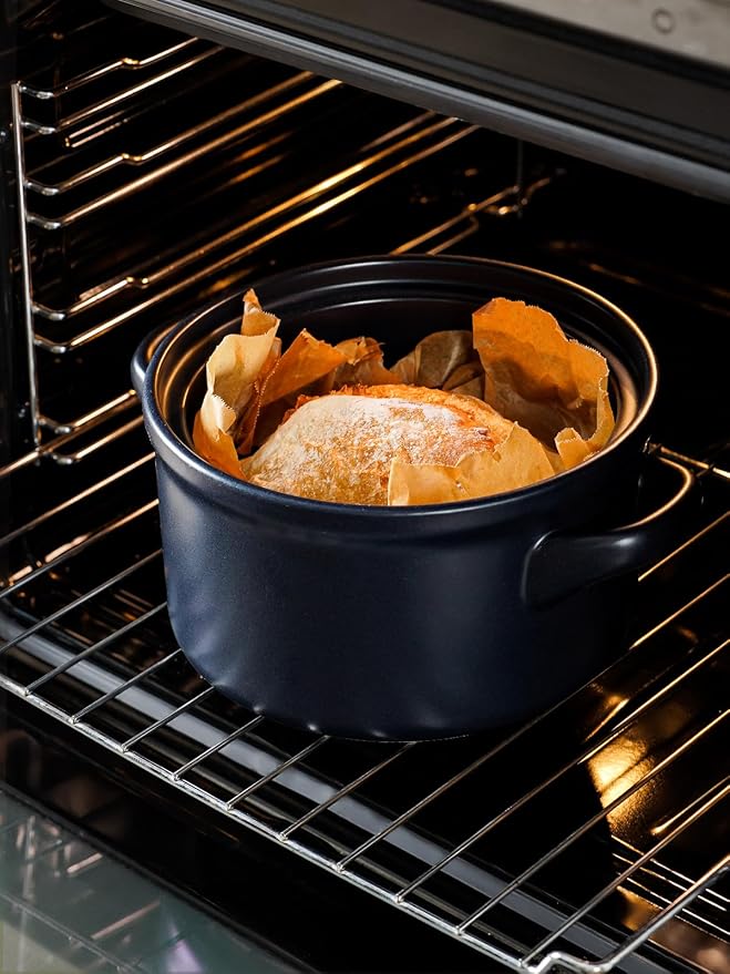 LE TAUCI 3 QT Ceramic Bread Baker with Lid for Sourdough, Covered Bread Baking Pot with Natural Steam Retention, High-Fired Stoneware, Oven Safe to 500°F, Midnight Blue