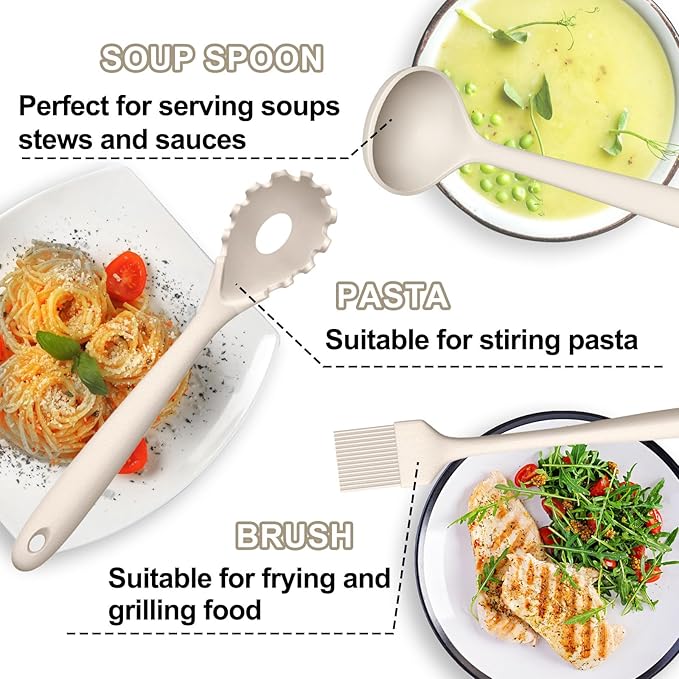 Umite Chef 22-Piece Silicone Cooking Utensils Set，Heat Resistant & Dishwasher Safe Kitchen Tools, Black Non-Scratch Spatula Set for Nonstick Cookware (Khaki)