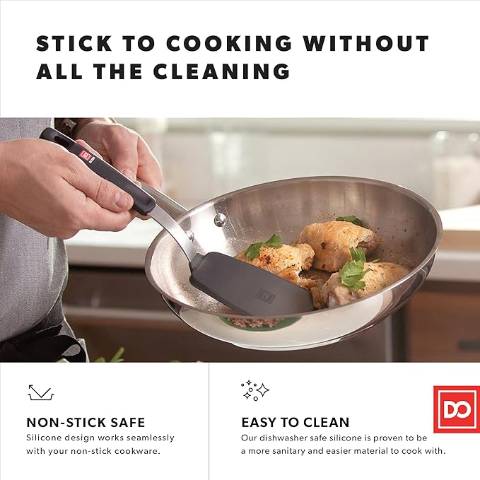 DI ORO Silicone Turner Spatula Set - 600F Heat Resistant, 3-Pc | Flexible flippers for eggs, pancakes, and crepes; Won't scratch nonstick pots and pans; BPA-free and dishwasher safe