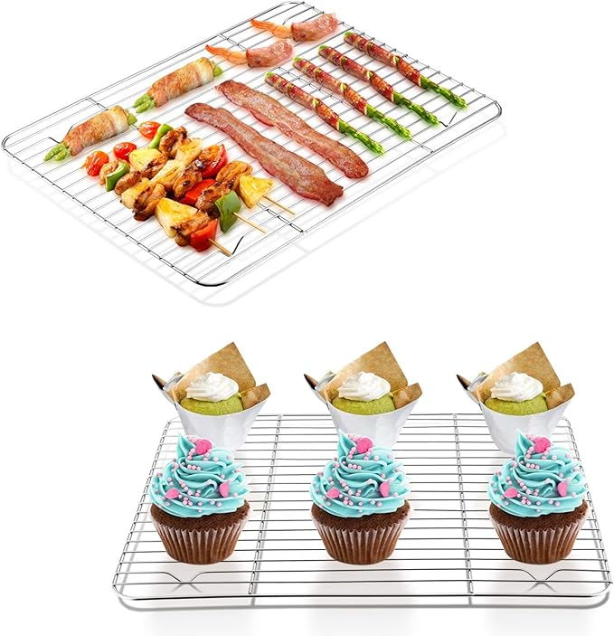 P&P CHEF 11.6" x 9" Cooling Baking Wire Racks Pack of 2, Silver | Stainless Steel Cooling Racks for Cooking Baking Roasting Grilling Drying, Dense Wires & Smooth Edge, Easy Clean & Rust Proof
