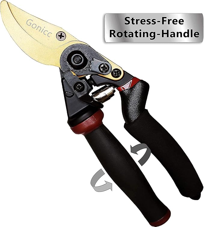 gonicc 8.5" Professional Rotating Bypass Titanium Pruning Shears(GPPS-1014) | Secateurs, Scissors, Pruners with Heavy Duty SK5 Blade. Soft Cushion Grip Handle for Everyone.