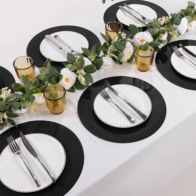 SHACOS 100 PCS Round Paper Placemats 13 inch Disposable Paper Place Mats for Dinner Wedding Birthday Party Festival Table Decoration Indoor Outdoor, Black