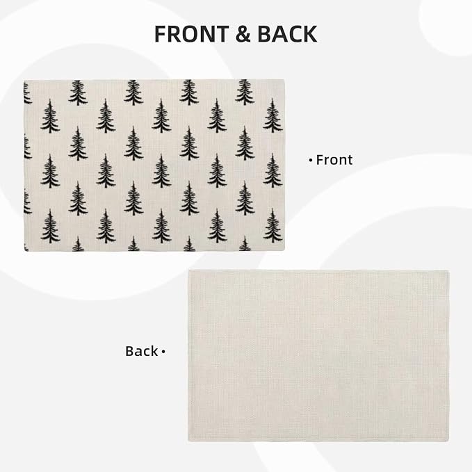 Christmas Set of 4 placemats, Black Christmas Trees Decorative Table Mat 12 x 18 Inch Heat Resistant Non Slip Line Fabric Xmas Holiday Place mat for Party Kitchen Dining Decor