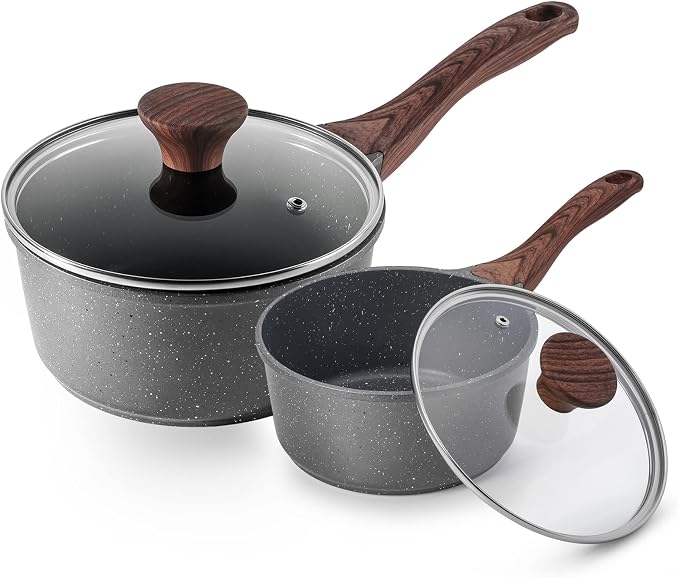 SENSARTE Nonstick Sauce Pan Set with Lid, 2 + 2.5 QT, PFOA/PFOS Free | Swiss Granite Coating Sauce Pot Kitchen Cooking Pot Sets, Induction Compatible,Stay-cool Handle