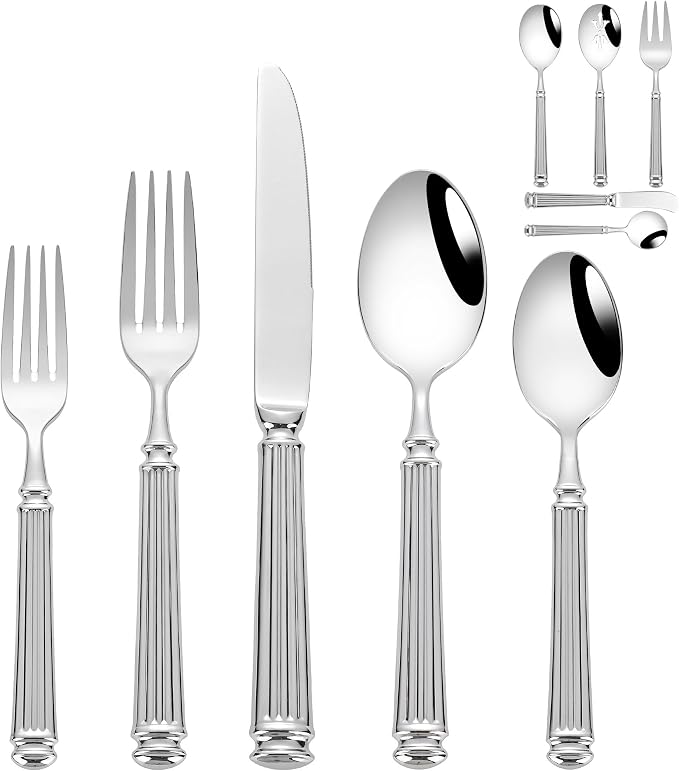 65-Piece Heavy Duty Silverware Set for 12, 18/10 Stainless Steel Forged Flatware Set, Flatware Set with Serving Utensil, Extra Thick Heavy Weight, Ideal for Gift