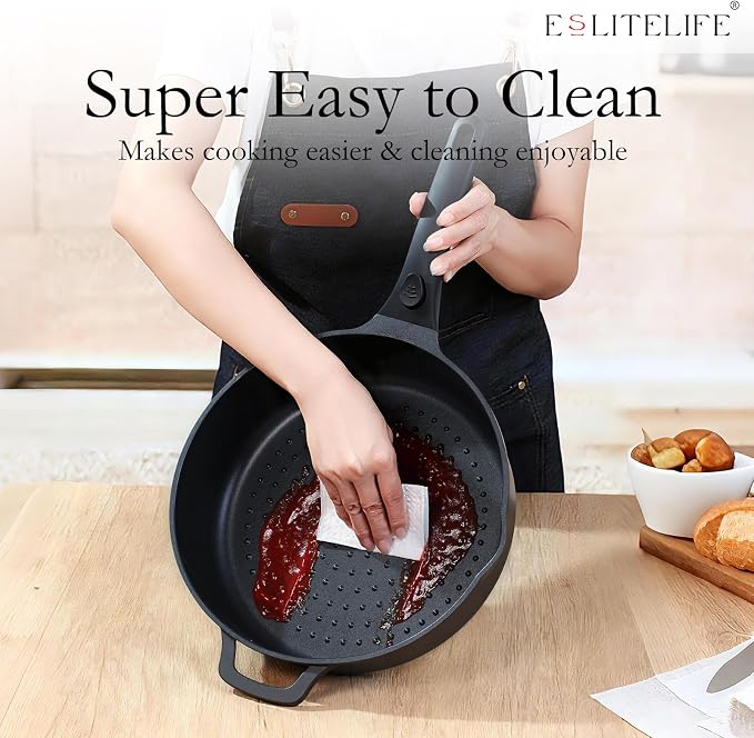 ESLITE LIFE Nonstick Always Pan with Lid, 11 Inch(4.5 Qt) Deep Frying Skillet Sauté Pan, Safe for Oven, Induction & All Cooktops, PTFE & PFOA Free (Black Granite, 11" w/Lid & Steamer)