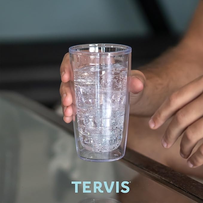 Tervis Clear & Colorful Tabletop Made in USA Double Walled Insulated Tumbler Travel Cup Keeps Drinks Cold & Hot, 16oz, River Rock | Made in USA, Double-wall Insulated, Shatterproof, BPA-Free, Dishwasher Safe, Fits Most Cupholders, Gifts under $20