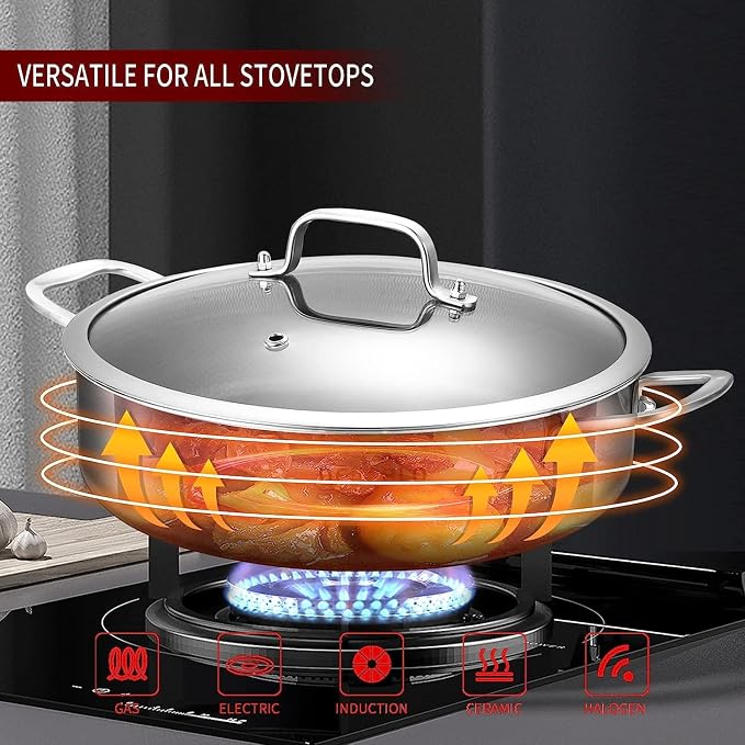 LOLYKITCH 2.8-Quart Small Deep Skillet with Lid | 10 Inch | 2-3 Servings | Hybrid Nonstick | Tri-Ply Stainless Steel | Frying Pan | Saute Pan | Oven & Induction Ready