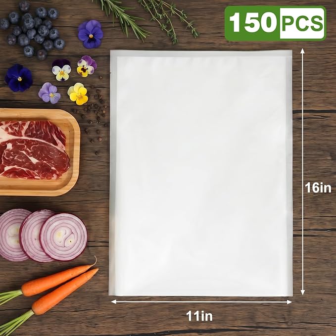 Vacuum Sealer Bags for Food Storage, 11" x 16" Vacuum Seal Bags, 150 Count | 3Mil Embossed BPA-Free Puncture-Resistant Bags, Universal Fit for Sous Vide, Meal Prep, Freezer Storage & Food Preservation