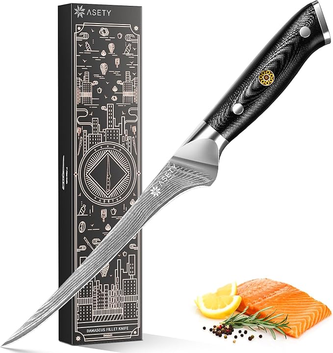 ASETY 7 Inch Damascus Fillet Boning knife for Fish & Meat, G10 Handle | Ultra-Sharp, Professional Japanese Boning Style with VG10 Steel Core, Full Tang Ergonomic Design, Elegant Box for Men