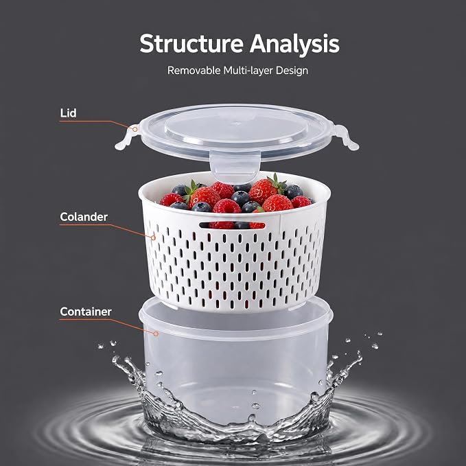 3 Piece Fruit & Berry Storage Boxes with Lid for Refrigerator, Round Berry Containers for Blueberries, Strawberries & Fruits, Food Storage Containers for Fresh Keeping