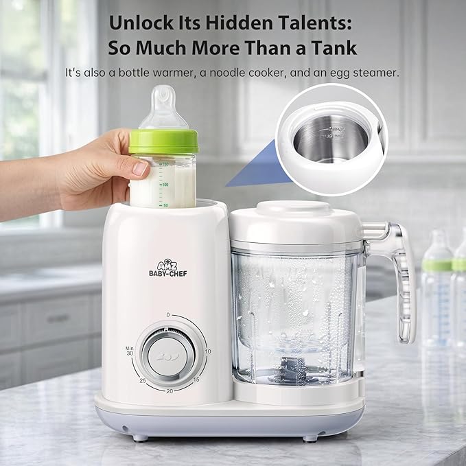 AMZBABYCHEF Baby Food Maker, 4 in 1 Baby Food Processor and Steamer, Puree Blender, Multifunctional Baby Puree Maker, Dishwasher Safe (White)