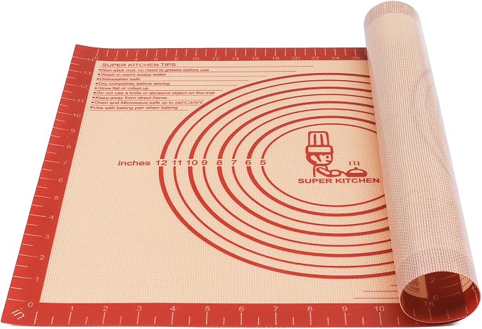 Extra Thick Silicone Pastry Mat Large for NonStick Baking Mat Measurement | For Kneading Fondant/Counter Pad Dough Rolling Silicon Cookie Sheet Pie Crust Bake (16×20, Red)