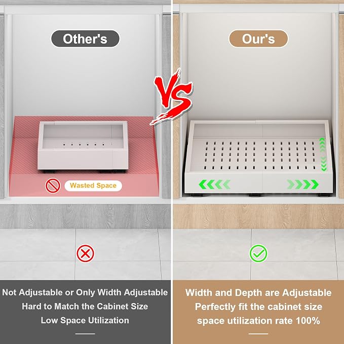 Fokyfok Pull out Cabinet Organizer,16"-21"W,13"-17"D,Expandable,Adhesive | No Drill,3 Rails,Adjustable Slide out Drawers for Kitchen,Pantry,Roll out Shelves,for Cabinets Without Lip,Bathroom,White,1PC