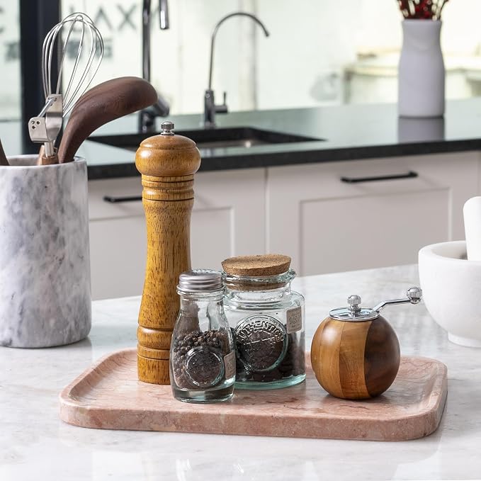 Karibiber Marble Vanity Tray, Bathroom Tray for Countertop, Decoration Dresser Organizer, Perfume, Jewelry Holder, Red Stone Serving for Kitchen Sink Storage(Spring Rose)