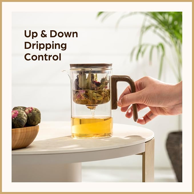 Enchanti Tea Pot - Modern Glass Infuser Teapot - Water Separation Magic Teapot with Heat-Resistant Handle - Elegant Gift Box & Writable Card - Perfect for Loose Leaf Tea - 600 ML (20oz)