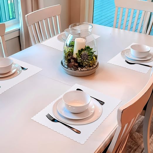 100 Pcs White White Disposable Paper Placemats Bulk Scalloped Edge 14.6 x 10.2 Inches Blank Paper Place Mats Bulk Party Blank Table Mat for Adults Holiday Dinning Table Decor