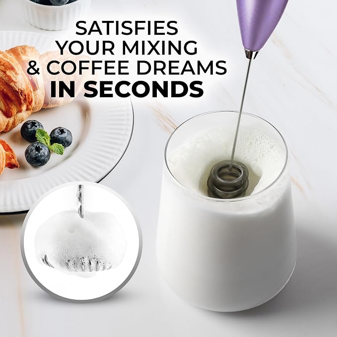 Zulay Kitchen Powerful Milk Frother Wand With Duracell Batteries - Ultra Fast Handheld Drink Mixer - Electric Whisk Foam Maker for Coffee, Lattes, Cappuccino & Matcha - Triple Whisk - Nebula