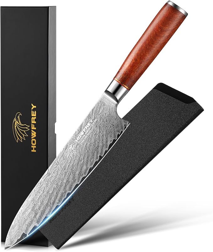 Damascus Chef Knife, 8 Inch 67-Layer Japanese Kitchen Knives Sharp VG-10 High Carbon Stainless Steel with Ergonomic Red Sandalwood Handles, for Home Kitchen Gift Idea