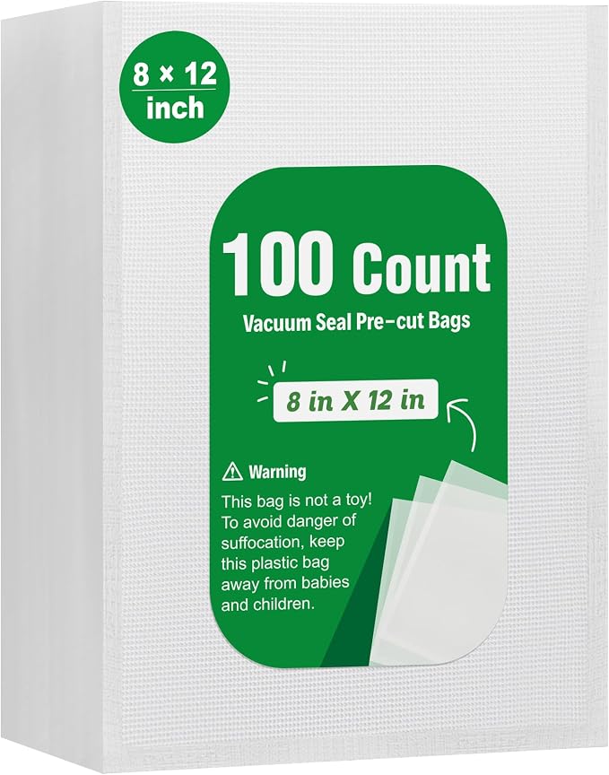 Syntus 100 PCS Vacuum Sealer Bags, Quart Size 8" x 12" Precut Seal Bags | BPA Free, Single-Side Textured, Microwave Sous Vide Cooking, Prevent Freezer Burn, 4mil Thick, Works with Most Vacuum Sealers