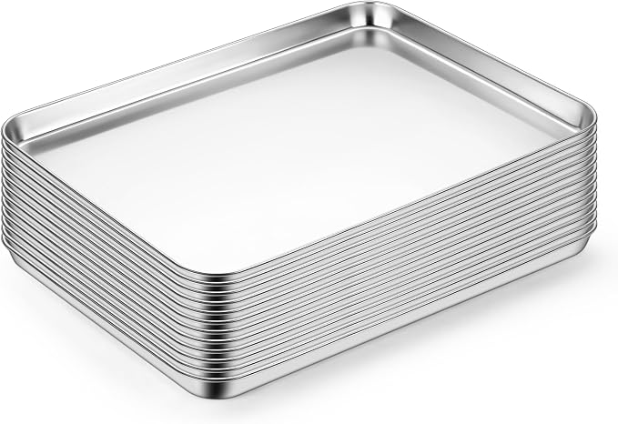 LIANYU Stainless Steel Sheet Pan Set, 17.5 Inch, Dishwasher Safe, 12 Pack | Commercial Grade Half Sheet Pan, Bakeware Cookie Tray, Mirror Finish, Non Toxic, Easy Clean, Dishwasher Safe, Bulk Set