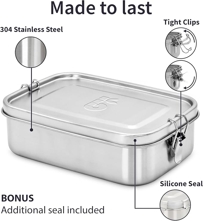 Bambaw Stainless Steel Bento Box 27 oz, Metal Lunch Box with Compartments, Leakproof Stainless Steel Lunch Container, BPA free Dishwasher Safe Metal Lunchbox