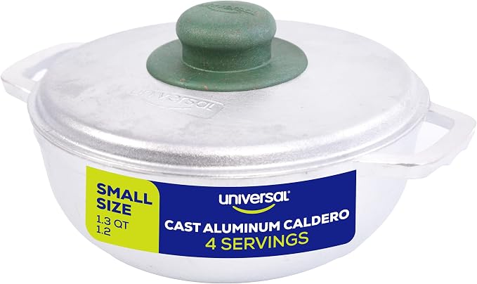 Universal (Extra Small) Caldero 4 Cups - 1.3 QT / 1.2 L, Stainless Aluminum Pot, Even Heat Distribution and Fast Cooking Dutch Oven Pot, Ergonomic Handles, Ideal for Rice, French Fries, and More
