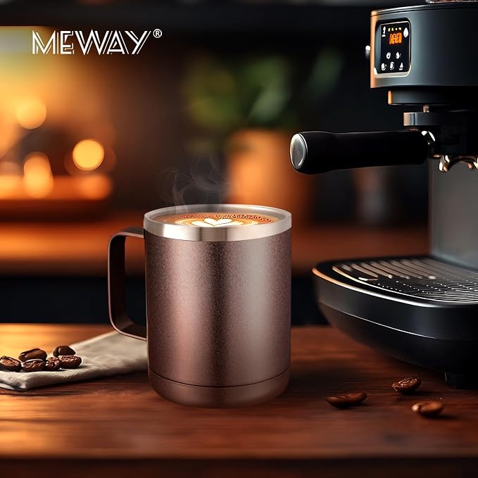 MEWAY 12oz Mix Color Mug With Handle 8 Pack Bulk,Stainless Steel Insulated Travel Tumblers With Sliding Lid,Double Wall Vacuum Camping Coffee Cup for Hot & Cold Drinks Tea (Mix,Set of 8)