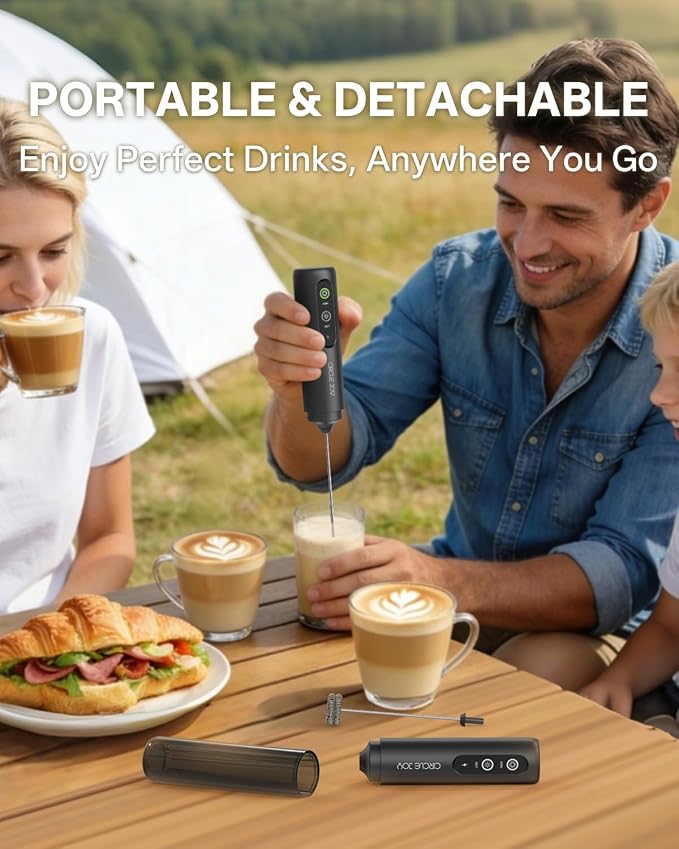 CIRCLE JOY 2-Speed Rechargeable Milk Frother Handheld, Dual Coil Whisk Head Electric Coffee Frother, Portable Hand Frother Wand Drink Mixer for Matcha Lattes Cappuccino, Kitchen Gifts