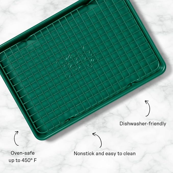 Great Jones Non Stick Wire Cooling Rack (Broccoli) – Fits Quarter Sheet | 8.4" × 12.4" Non Toxic Baking Rack, Heavy-Weight Aluminized Steel, Oven Safe 450 °F, Bacon & Cookie Cooling Rack