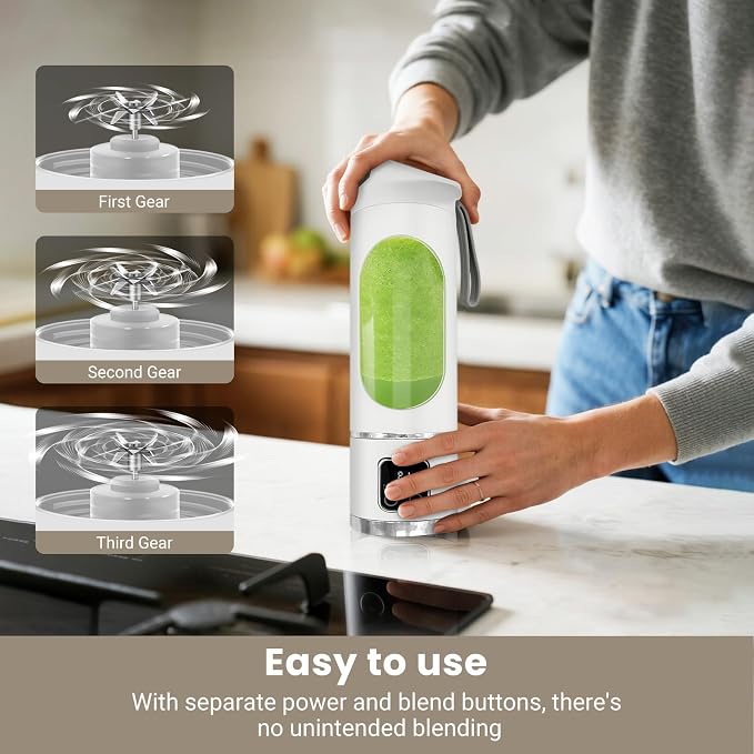 Portable Blender for Smoothies, 500ML USB-C Rechargeable | Personal Blender Cup with 12-Blade Mixer, Mini Smoothie Maker for Protein Shakes, Gym, Office, Travel and Home