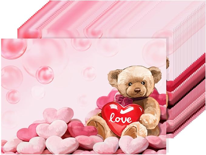 50 Pack Disposable Paper Placemats Valentine's Day Heart Mats | 16x11 inch Heart Place Mats for Holiday Party Kitchen Dining Table Decoration