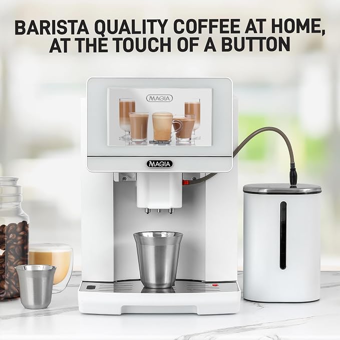 Zulay Magia Super Automatic Espresso Maker Machine with Grinder - 19 Fully Customizable Coffee Options, Auto Cleaning, Milk Foam System - for Latte, Cappuccino - Ultra LUX - White (13.7x17.7x9.4)
