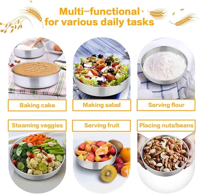 TeamFar Cake Pan, Stainless Steel Round Baking Tier Cake Pans Tins Set of 5 | 4''/6''/8''/9½''/11'' Layer Baking Tin, for Birthday Wedding Healthy & Heavy Duty, Mirror Finish & Dishwasher Safe - Set of 5
