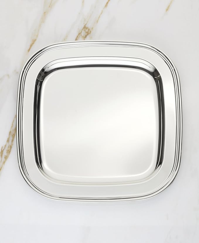 Reed & Barton Derby Silverplate Square Serving Tray, Coffee Table Decor | hand wash only | 11 x 11 inch | jewelry dish, coffee table decor, food tray, gift for women, tray decor