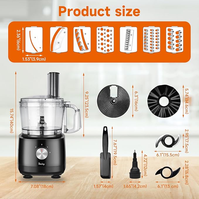 Davivy 7 Cup Food Processor with Storage，10-in-1 for Cheese, French Fries | Large Vegetable Chopper, Dough Kneader, Meat Chopper,Salad, Salsa, Wavy Slicer,Healthy Snacks, Meal Prep, Dishwasher Safe