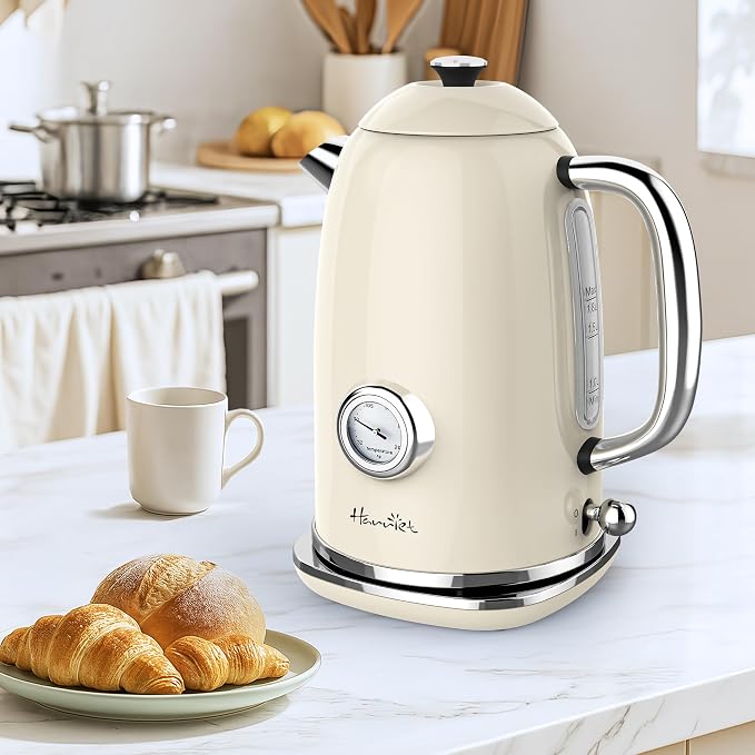 Harriet 61oz Electric Kettle with Thermometer, Retro Hot Water Boiler | 1500W Hot Water Kettle, Electric Tea Kettle for Boiling Water, LED Indicator, Auto Shut-Off & Boil Dry Protection