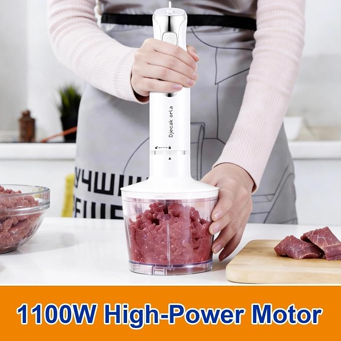 1100W 5-in-1 Immersion Handheld Blender White | 20 Speed Turbo Stick hand Blender with 15,500 RPM, Includes Whisk, Milk Frother, 500ml Chopper & 600ml BPA-Free Beaker
