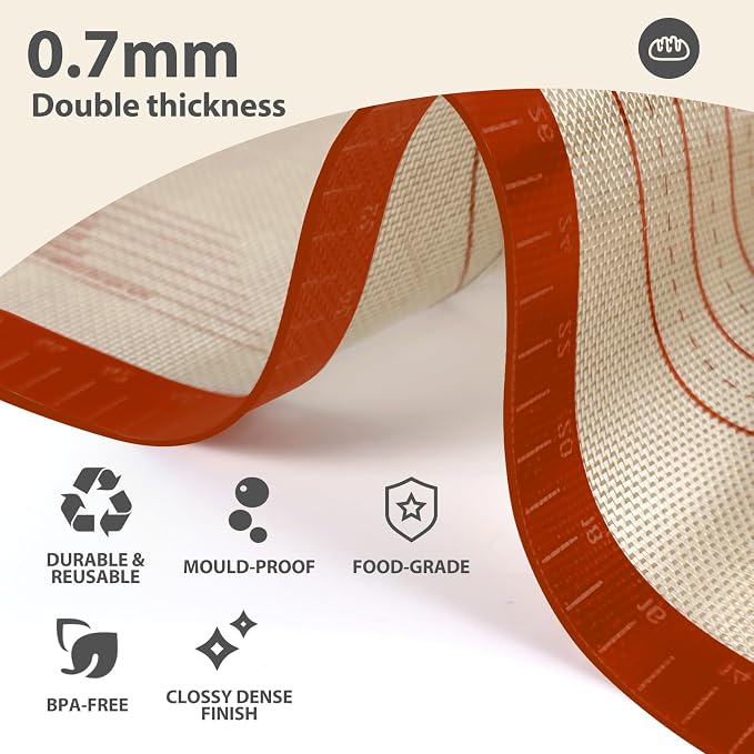 26" x 16" Silicone Baking Mat with Measurement Guides | Extra Thick Pastry Rolling & Sourdough Mat Baking Supplies for Making Pizza, Pie, Cookies and Bread